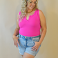 Front V-Cut Hot Pink Tank Bodysuit