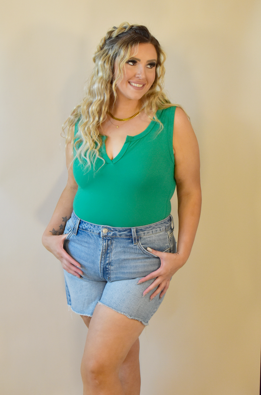 Front V-Cut Kelly Green Tank Bodysuit