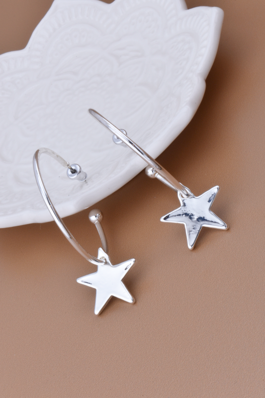 Silver Dangle Star Hoops