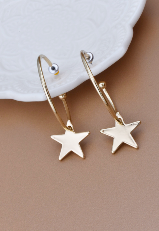 Gold Dangle Star Hoops