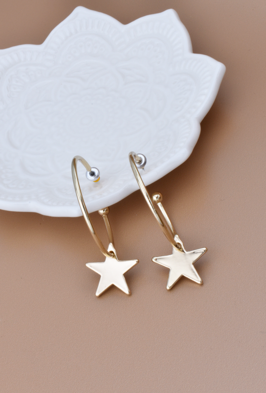 Gold Dangle Star Hoops