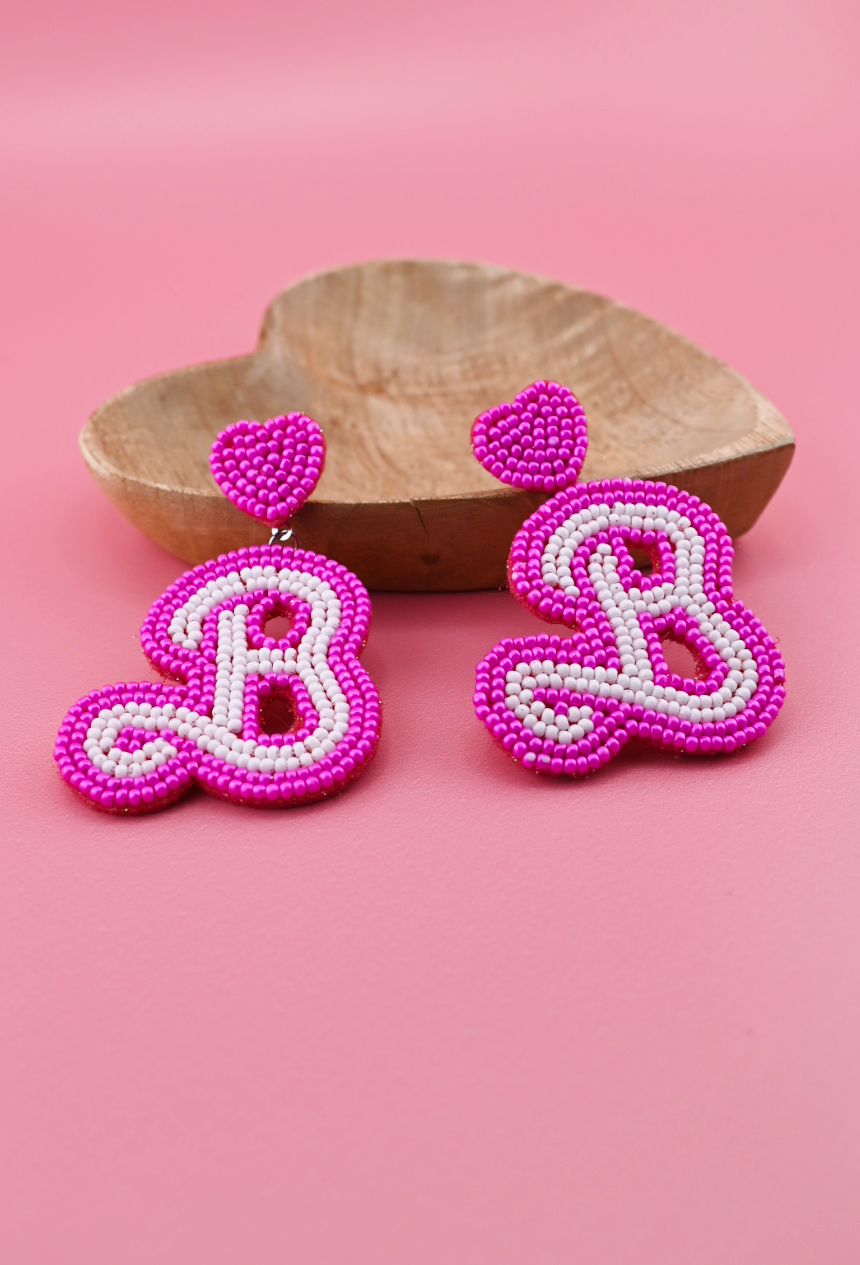 Pink B Beaded Earrings