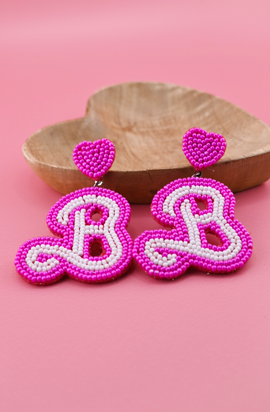 Pink B Beaded Earrings