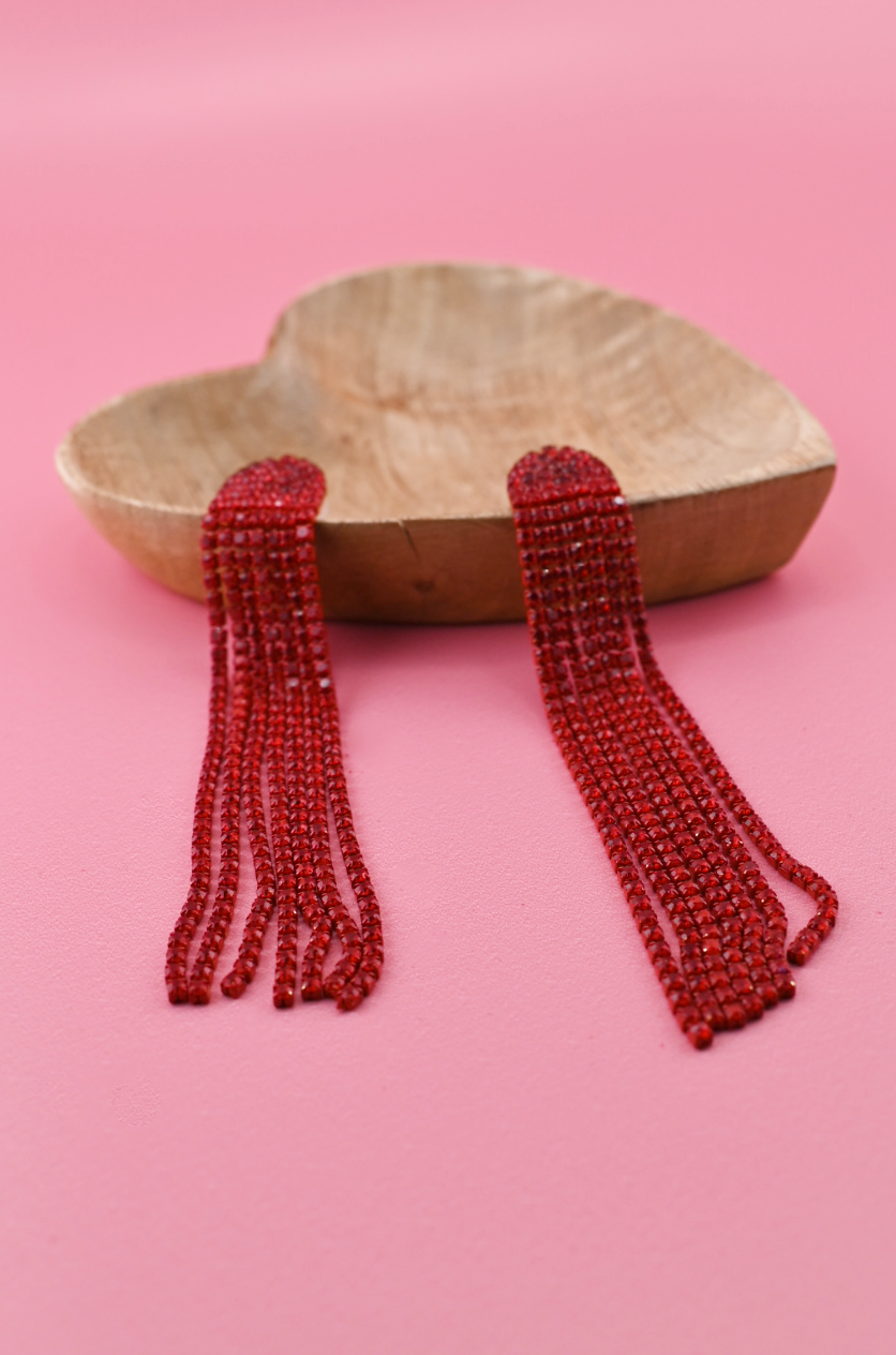 Red Rhinestone Dangle Earrings