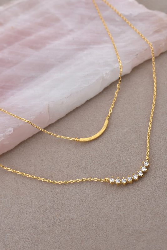 Layered Rhinestone Curved Bar Necklace