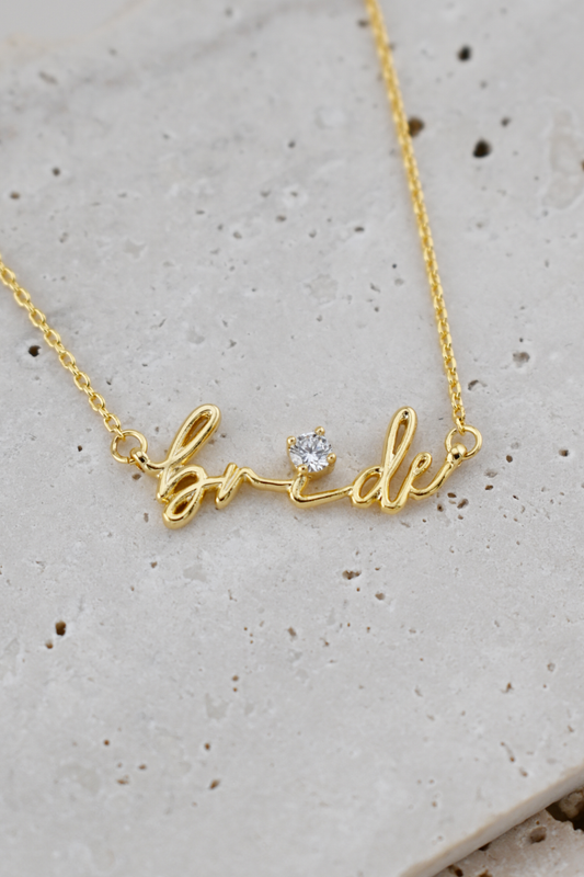 Gold Dipped Bride Script Necklace