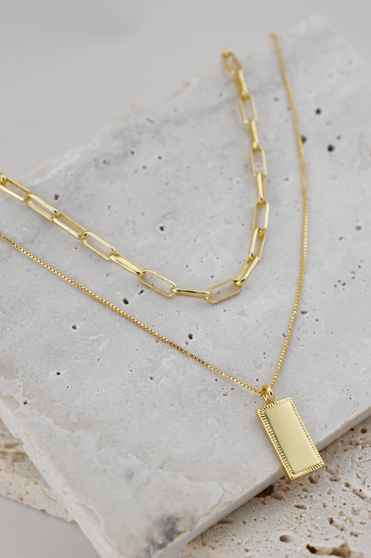 Rectangle Pendant Layered Necklace