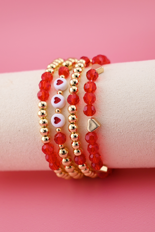 Limited Edition 18K Gold & Red Heart Bracelet Set