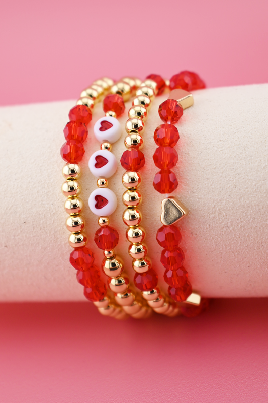 Limited Edition 18K Gold & Red Heart Bracelet Set