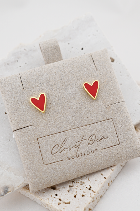 Enamel Heart 18K Gold Dip Stud Earrings