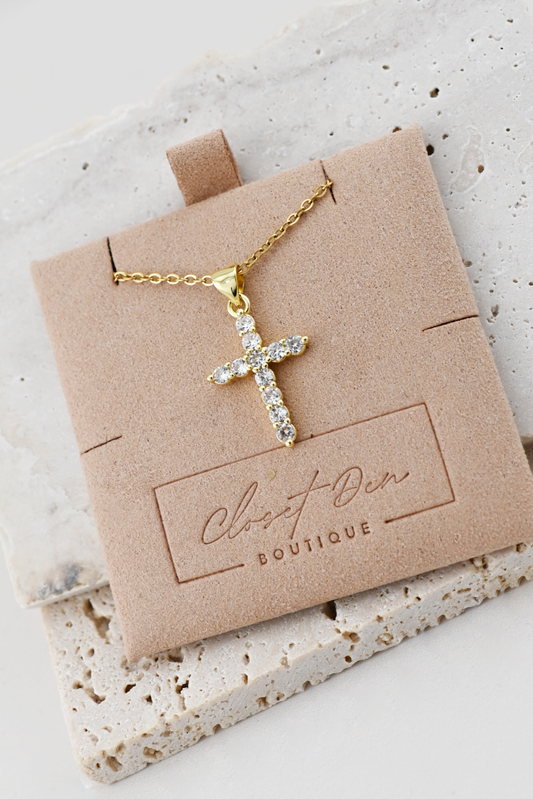 Gold Crystal Cross Necklace