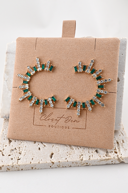 Emerald Glow Crystal Semi-Hoop Earrings