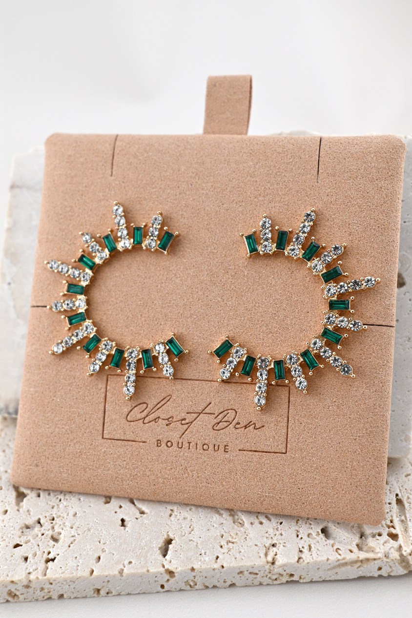 Emerald Glow Crystal Semi-Hoop Earrings