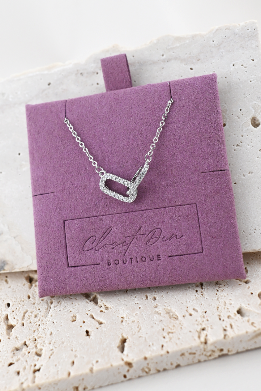 Silver Luxe Link Crystal Pendant Necklace