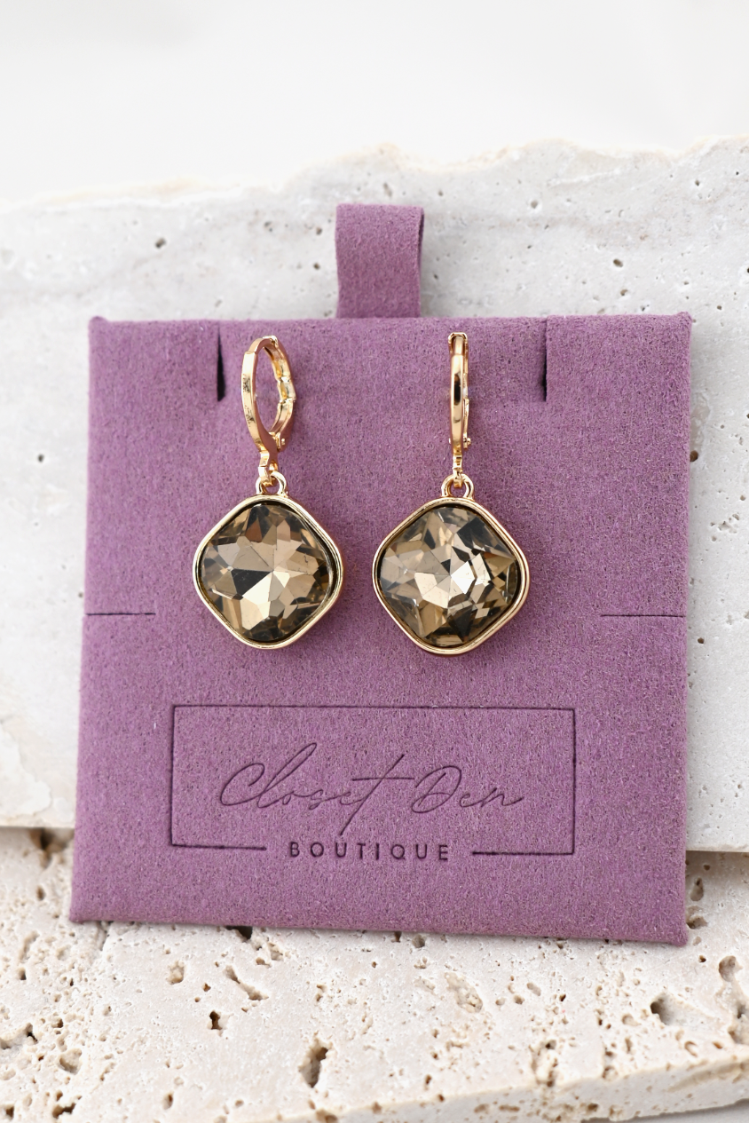 Taupe Glow Crystal Drop Earrings