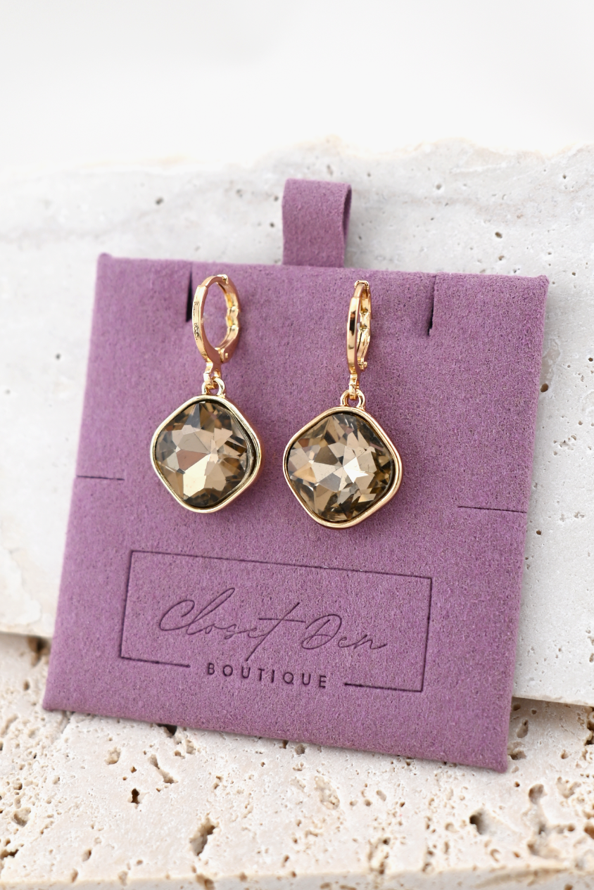 Taupe Glow Crystal Drop Earrings