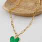 Lucky Green Heart Paperclip Necklace