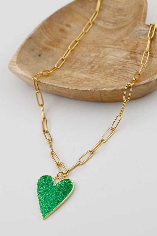 Lucky Green Heart Paperclip Necklace