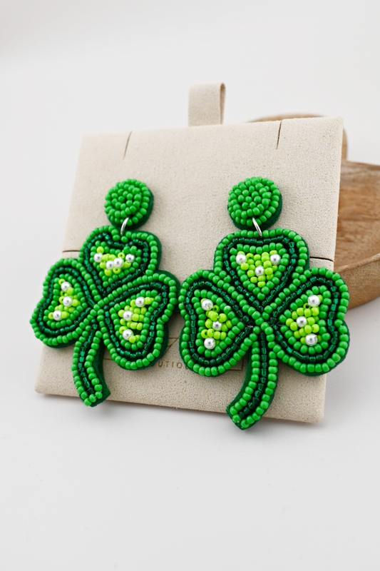 Beaded Shamrock Dangle Earrings