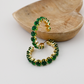Green Bold Rhinestone Hoop Earrings