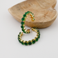 Green Bold Rhinestone Hoop Earrings