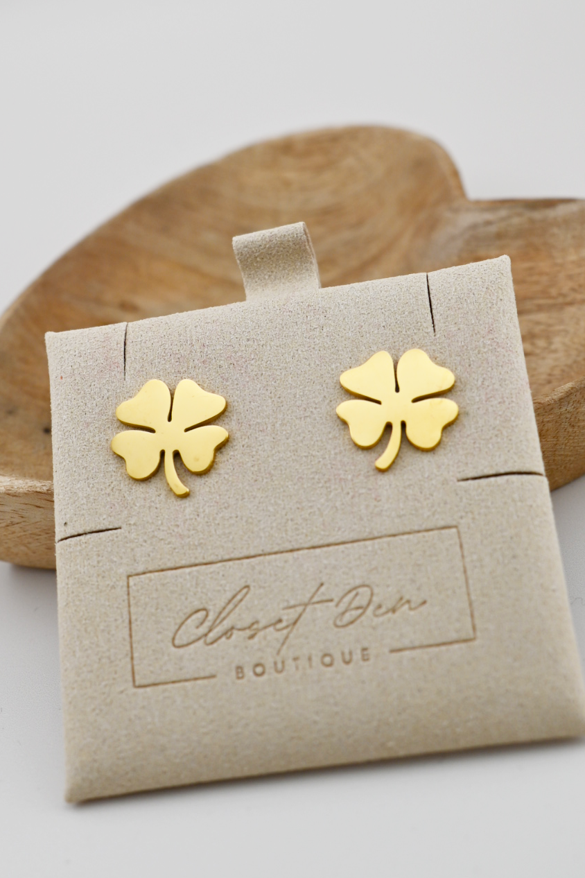 Lucky Gold Clover Stud Earrings