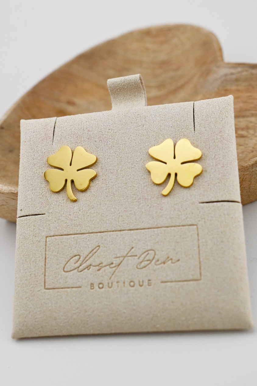 Lucky Gold Clover Stud Earrings