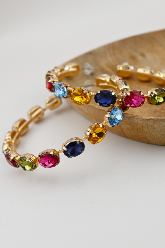 Colorful Gem Stone Hoop Earrings