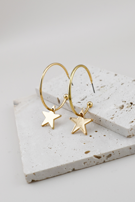 Gold Dangle Star Hoops