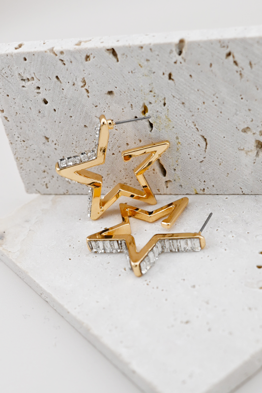 Baguette Rhinestone Star Earrings
