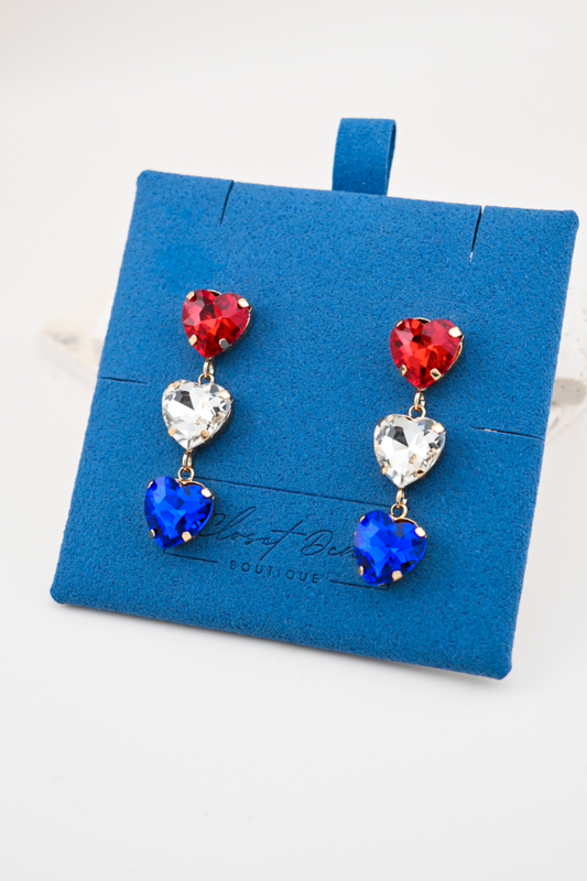 Patriotic Rhinestone Heart Earrings