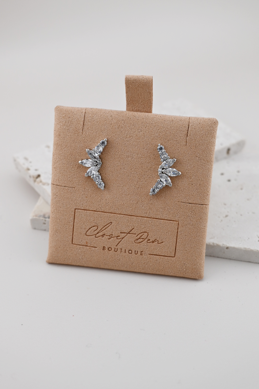 Silver Cluster Stone Stud Earrings