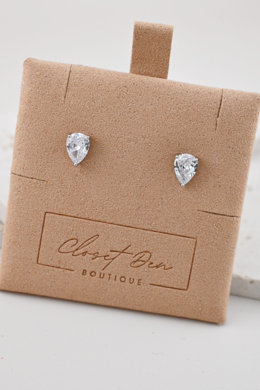 Dainty Pear Stud Earrings (Silver)