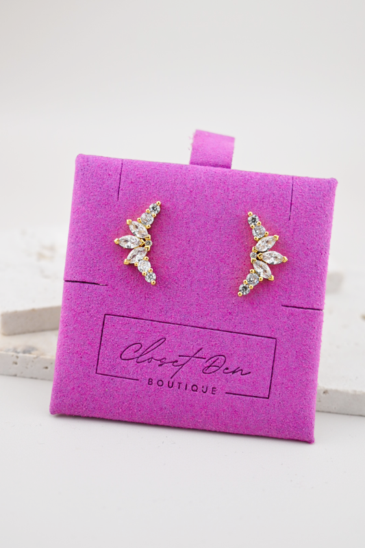 Gold Cluster Rhinestone Stud Earrings