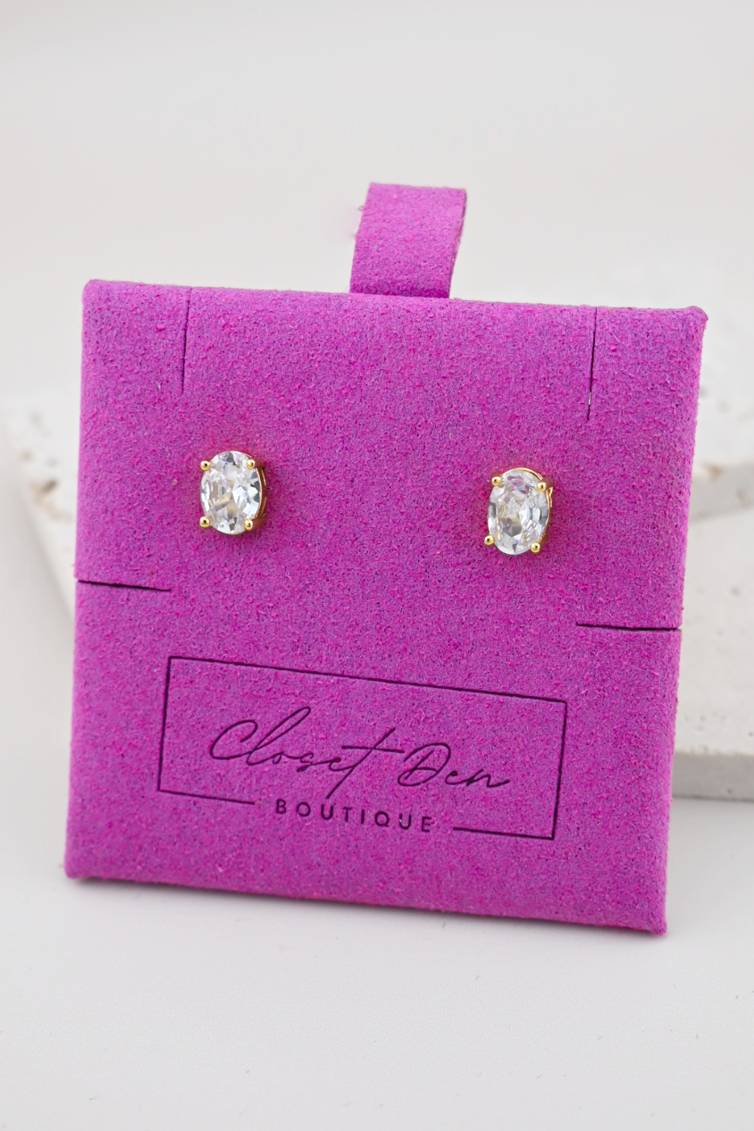 Gold Oval Stud Earrings