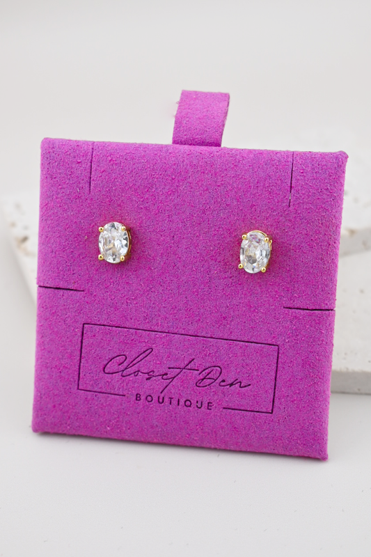 Gold Oval Stud Earrings