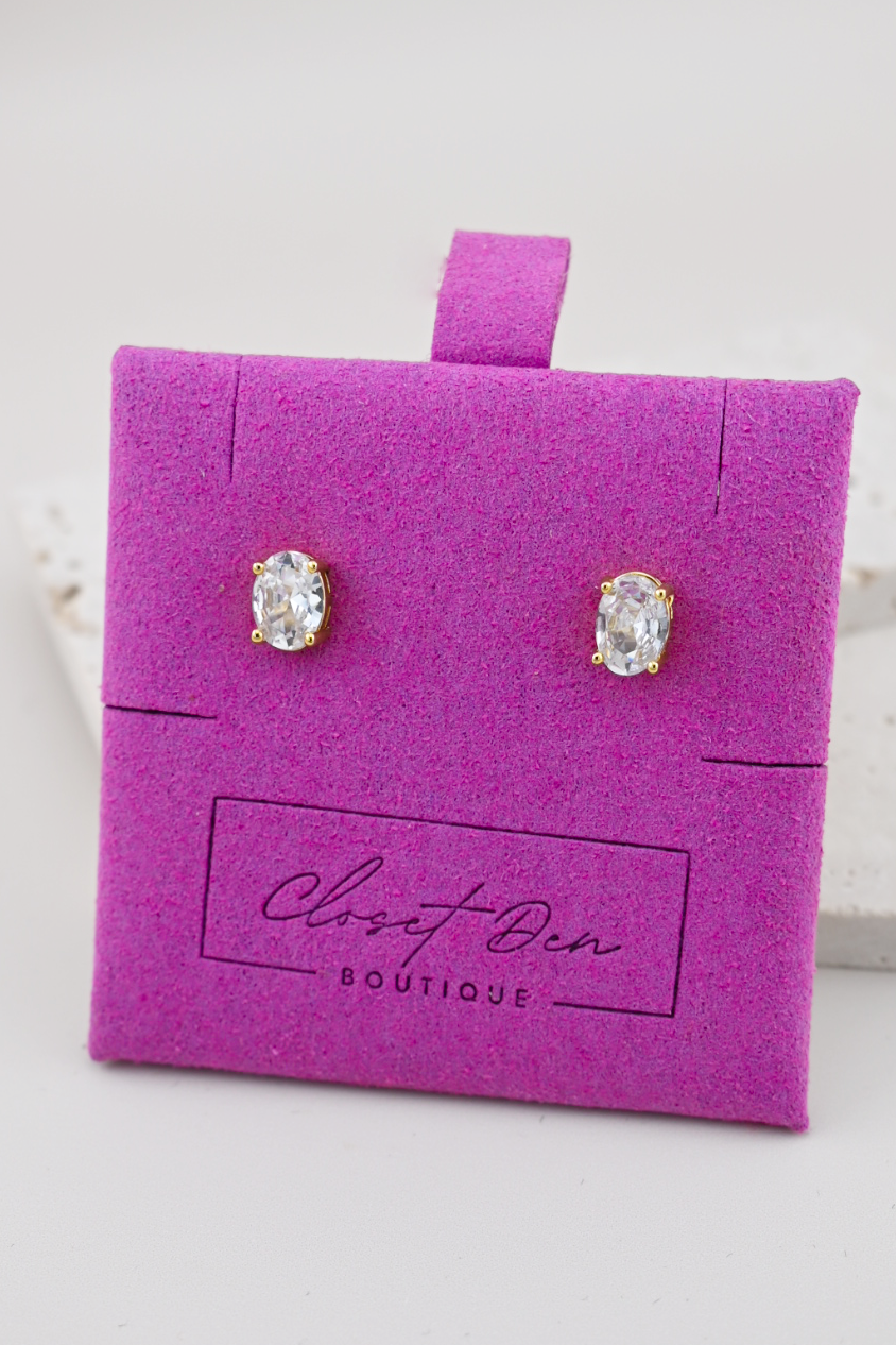 Gold Oval Stud Earrings