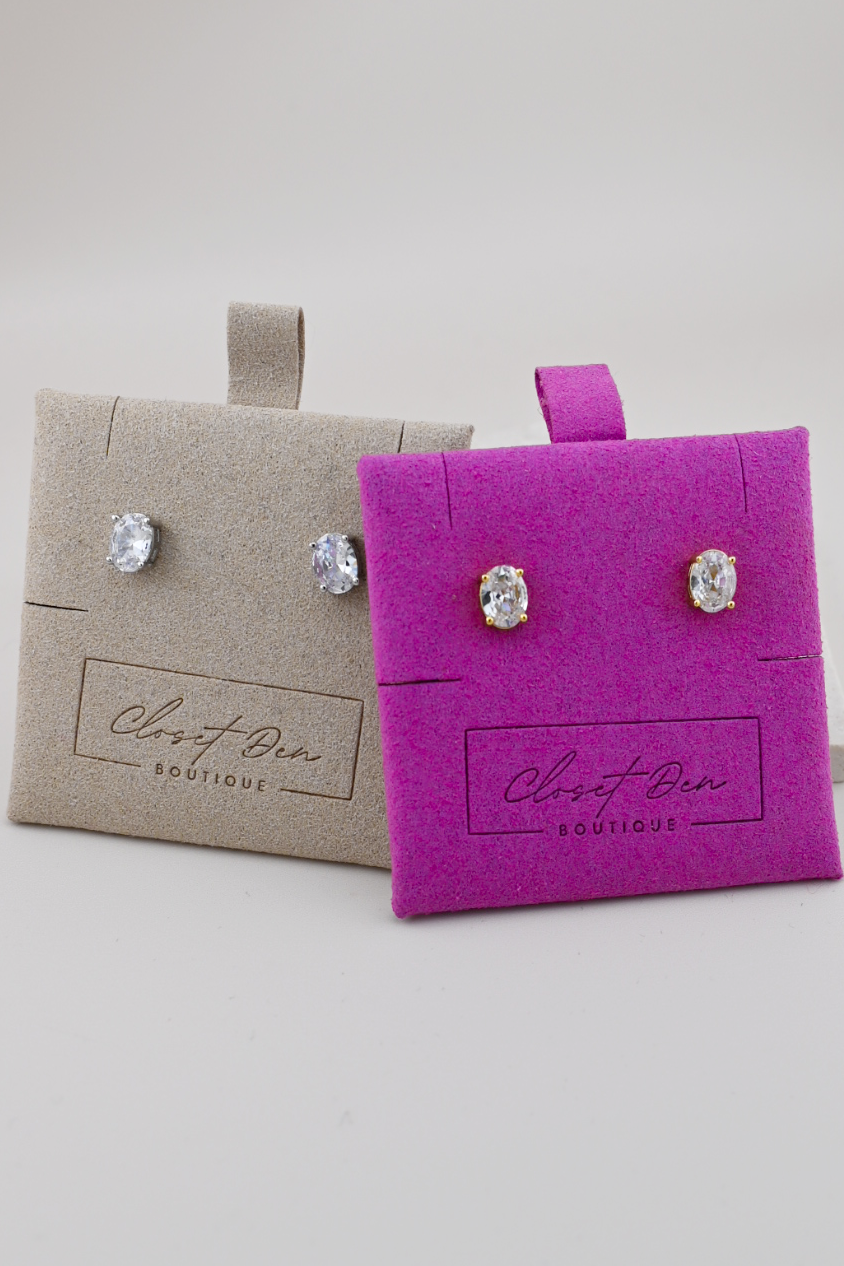 Gold Oval Stud Earrings