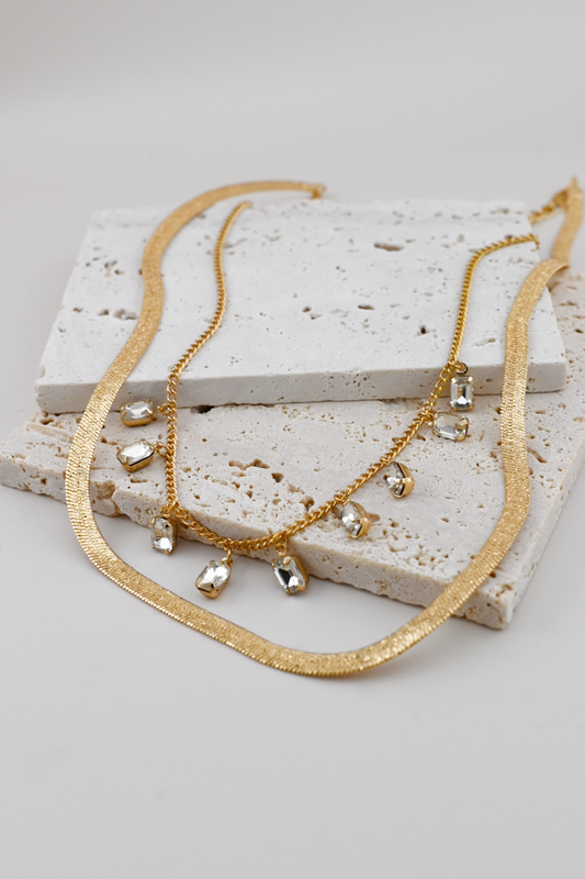 Rhinestone Herringbone Layered Necklace