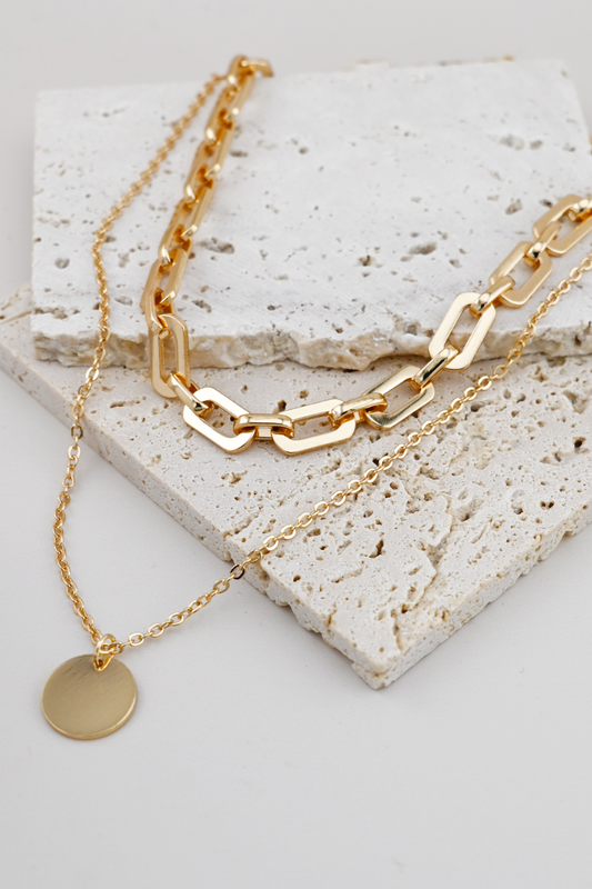 Mixed Chain Coin Pendant Necklace