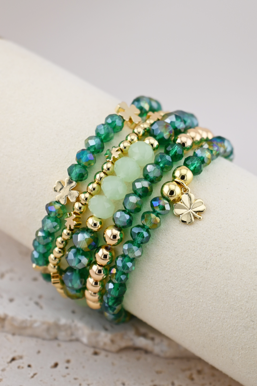 Dark Green & 18K Gold Plated Lucky Bracelet Set – St. Patty’s Edition