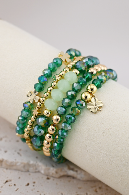 Dark Green & 18K Gold Plated Lucky Bracelet Set – St. Patty’s Edition