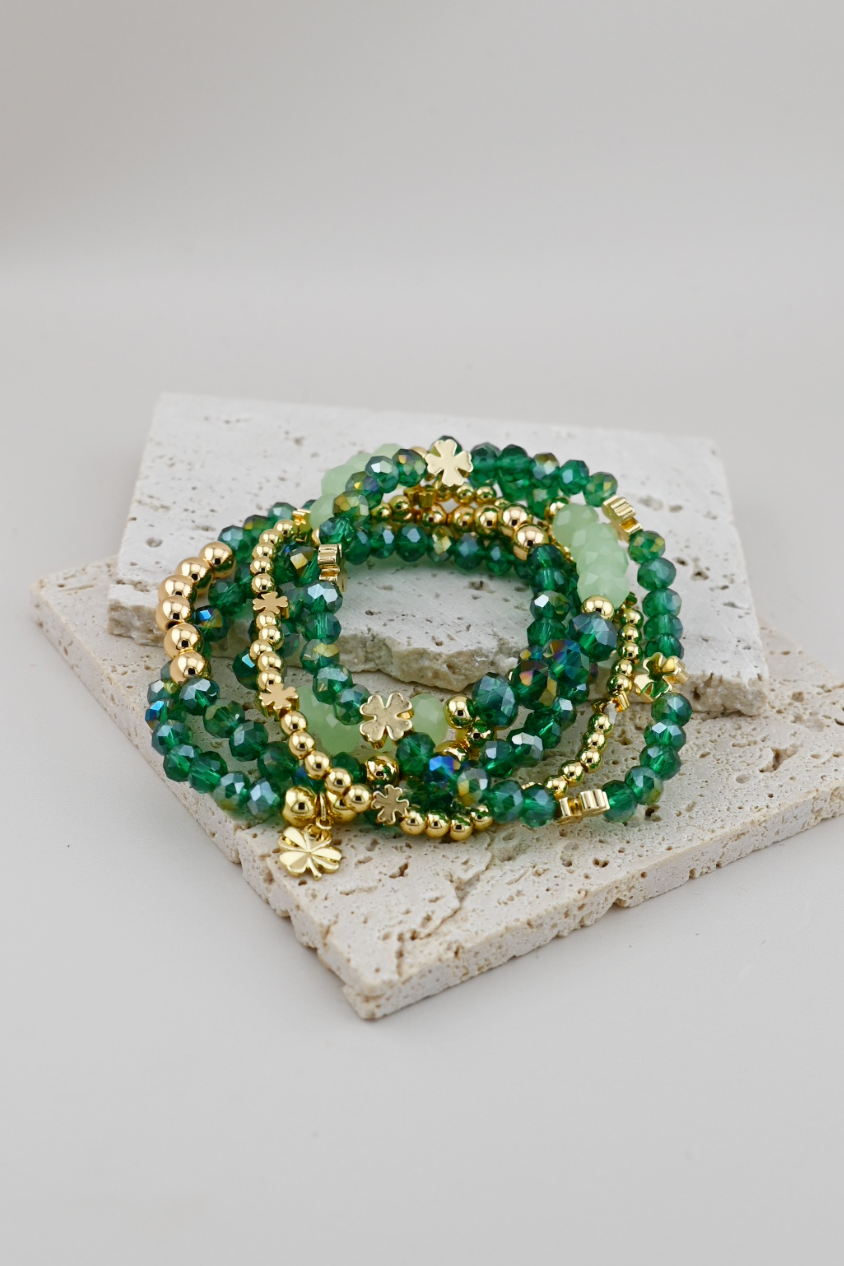 Dark Green & 18K Gold Plated Lucky Bracelet Set – St. Patty’s Edition