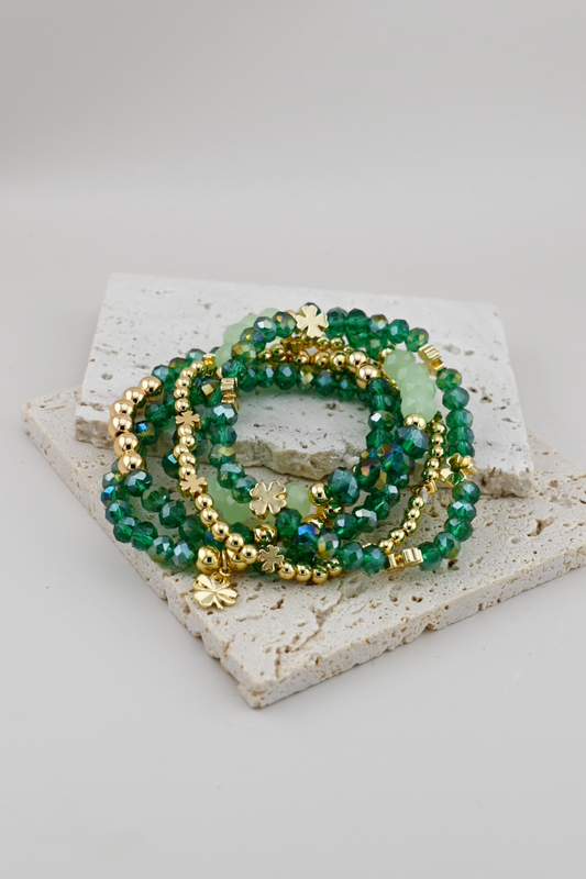 Dark Green & 18K Gold Plated Lucky Bracelet Set – St. Patty’s Edition
