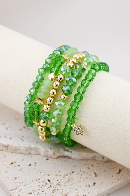Bright Green & 18K Gold Plated Lucky Bracelet Set – St. Patty’s Edition