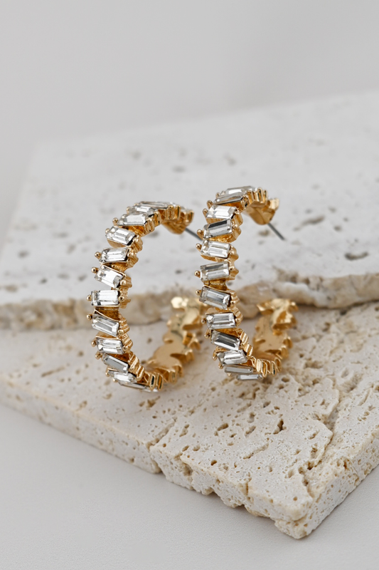 Baguette Rhinestone Hoop Earrings