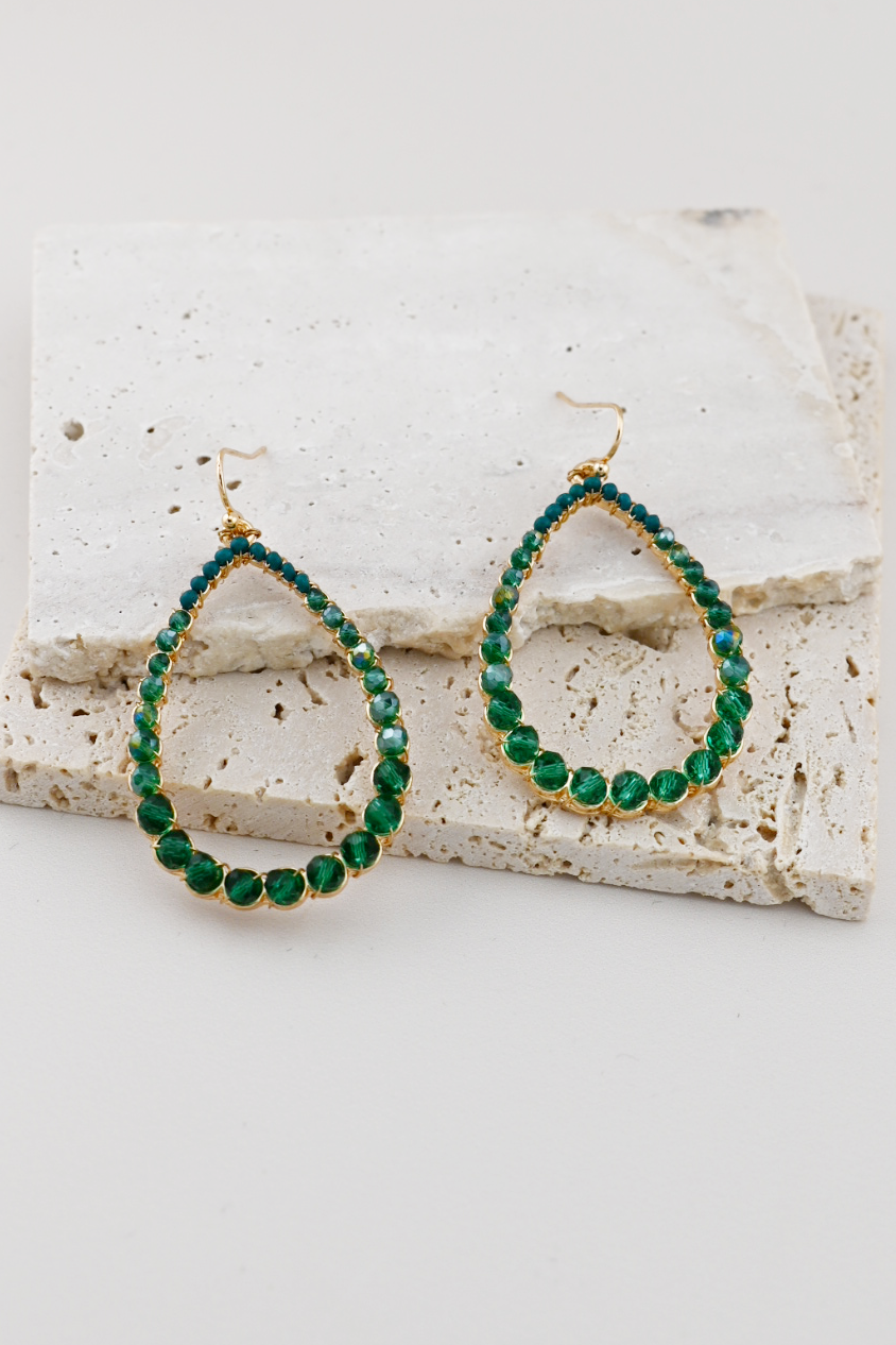 Green Goddess Beaded Teardrop Earrings