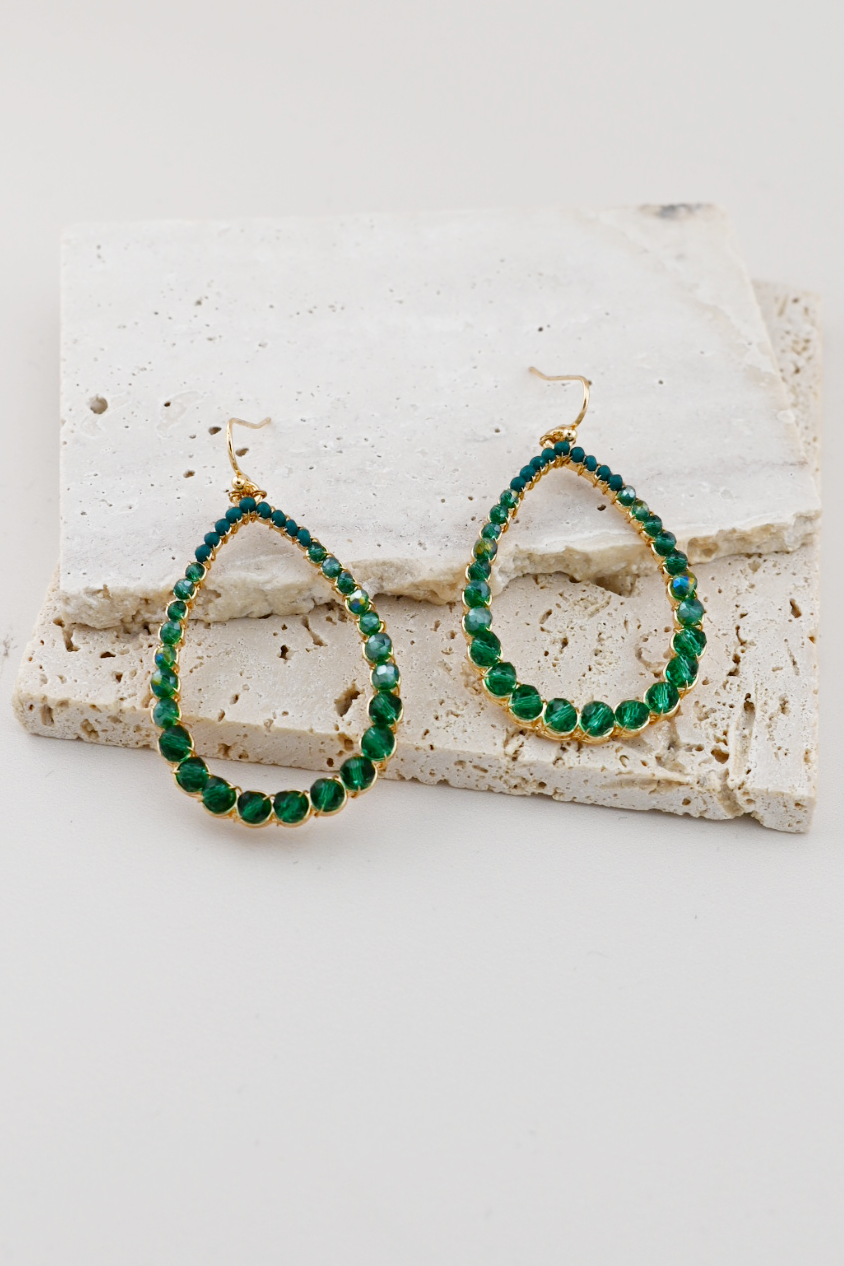 Green Goddess Beaded Teardrop Earrings