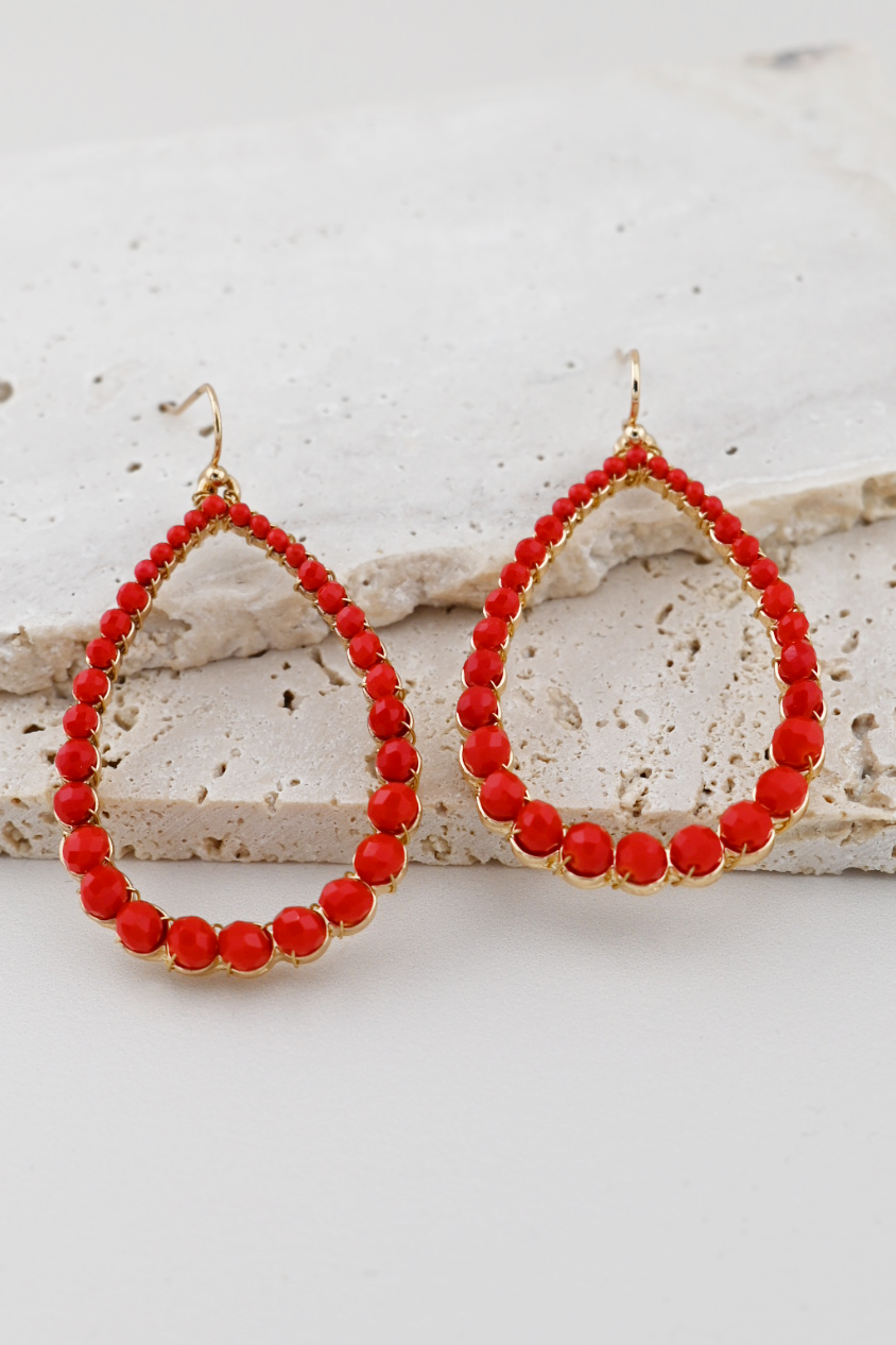 Scarlet Spark Beaded Teardrop Earrings