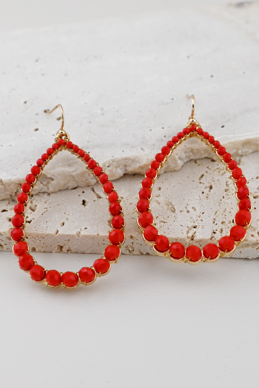 Scarlet Spark Beaded Teardrop Earrings